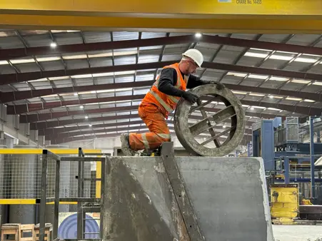Marshalls staff member working on precast products in the factory