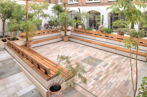 Metrolinia seating in a courtyard