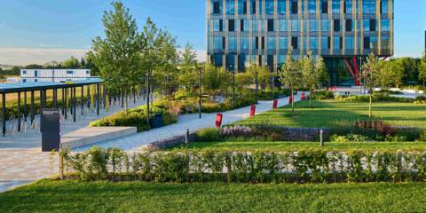 Modal X used on a pathway next to lots of greenery