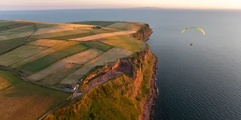 Aerial view of the St Bees quarry and the sea