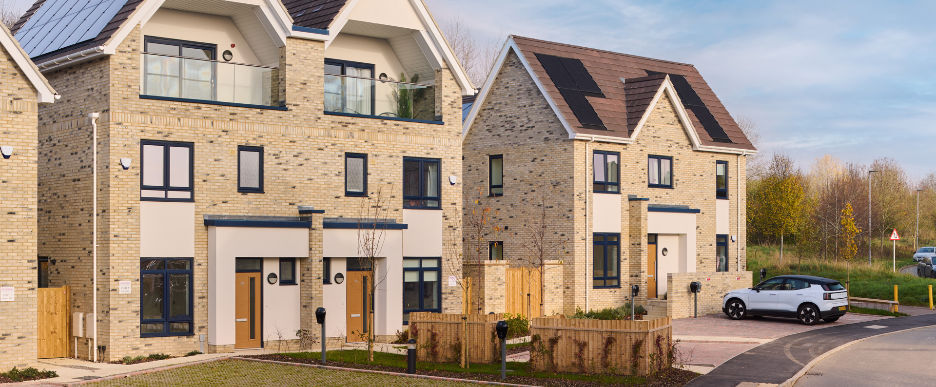 Marshalls Sandstock Mayfair bricks used on a street of modern houses