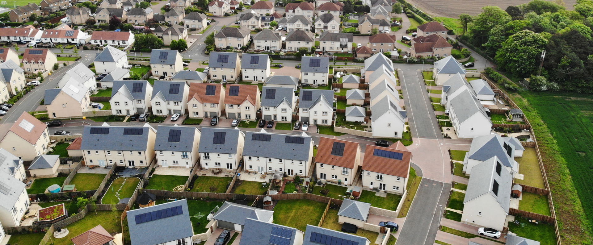 A housing estate of modern houses with driveways