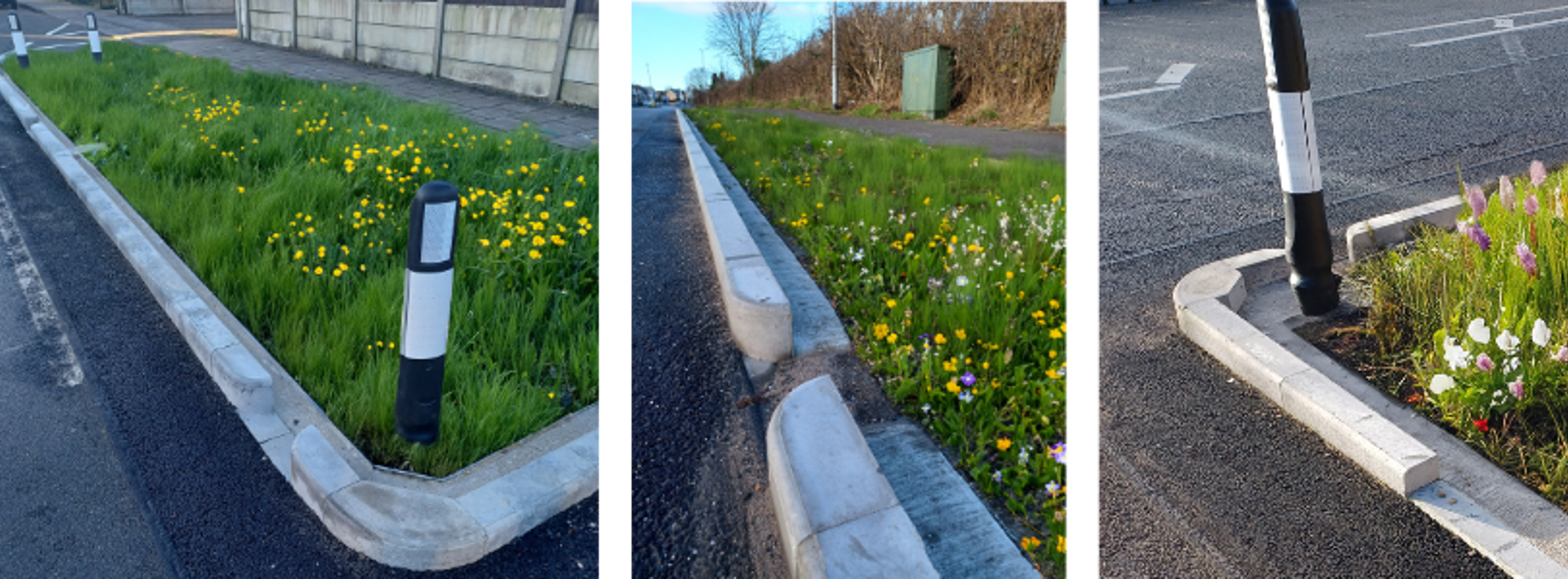 Three images of Marshalls Edenkerb installed in Mansfield